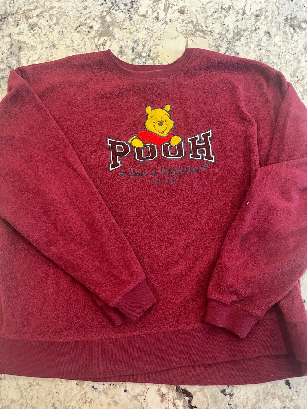 Disney Burgundy Pooh Fleece Crewneck Sweater